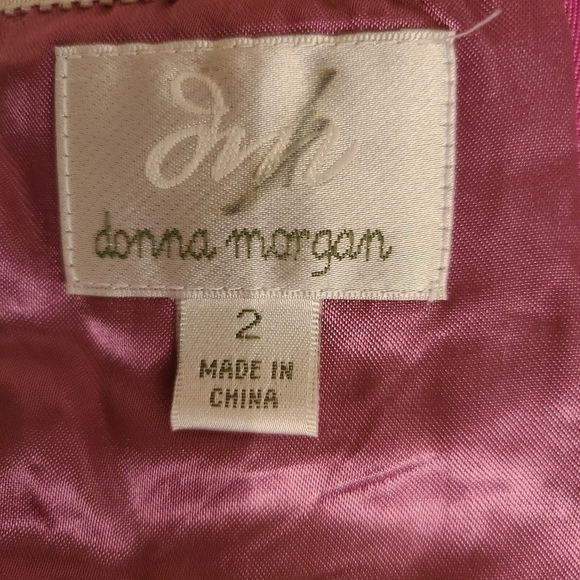 Donna Morgan 100% Silk dress violet beaded pink crepe rushed fit flare - Picture 5 of 6